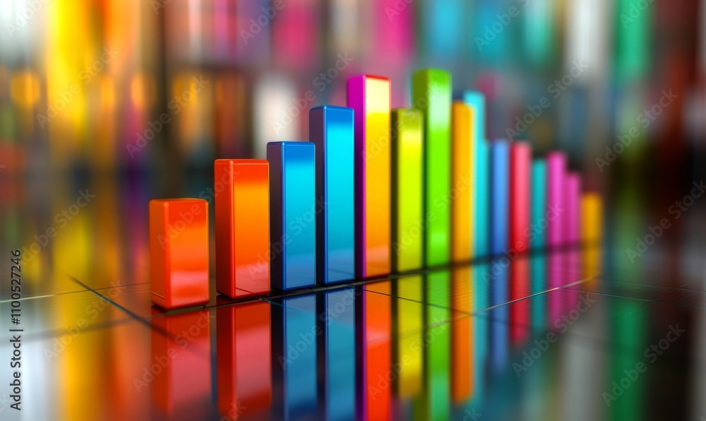 Obraz premium Colorful bar graph depicting profitability comparisons on a reflective surface