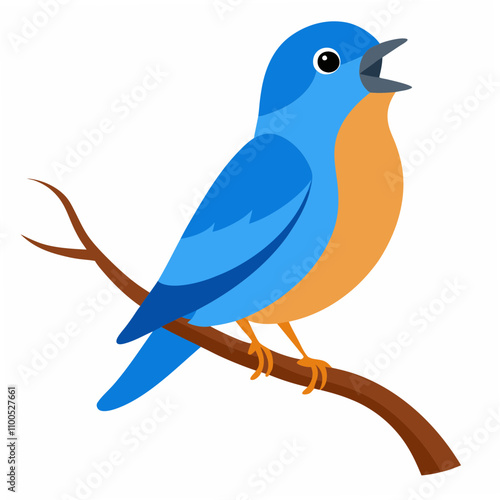 A delightful vector illustration of an Eastern Bluebird singing while perched on a tree branch, ideal for nature, wildlife, and bird-themed creative projects.