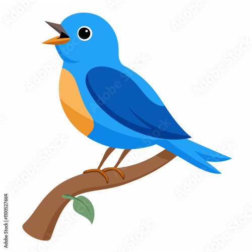 A delightful vector illustration of an Eastern Bluebird singing while perched on a tree branch, ideal for nature, wildlife, and bird-themed creative projects.