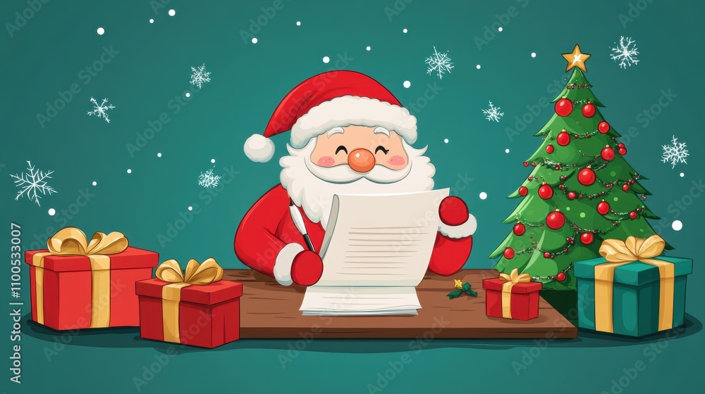 Santa read and reply letter at home with Christmas decoration. Santa read and reply letter at home with Christmas decoration.