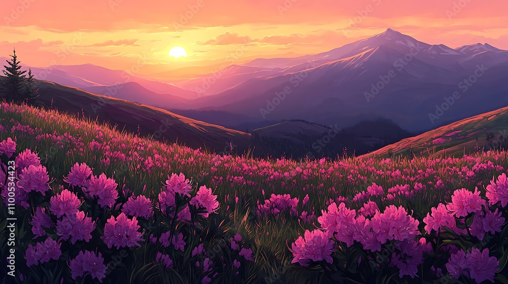 Obraz premium A beautiful sunrise over the Carpathian Mountains hills