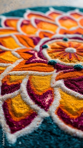 Close-up rangoli design for diwali festival celebration picture photo