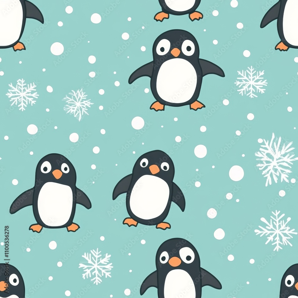 Fototapeta premium Cute Penguin Pattern with Snowflakes