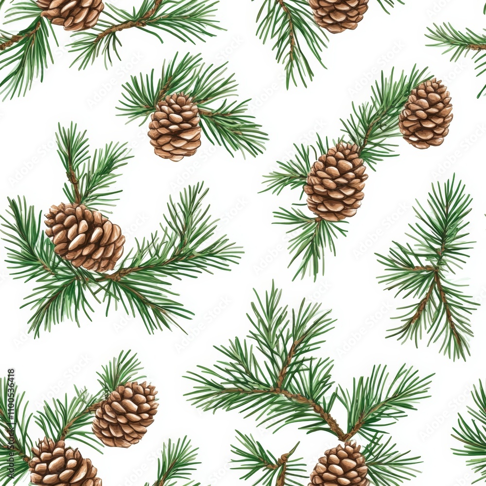 Fototapeta premium Pine Cone and Branches Seamless Pattern