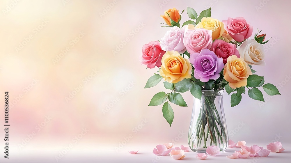 Obraz premium Vibrant Watercolor Bouquet of Garden Roses with Romantic Pastel Backdrop