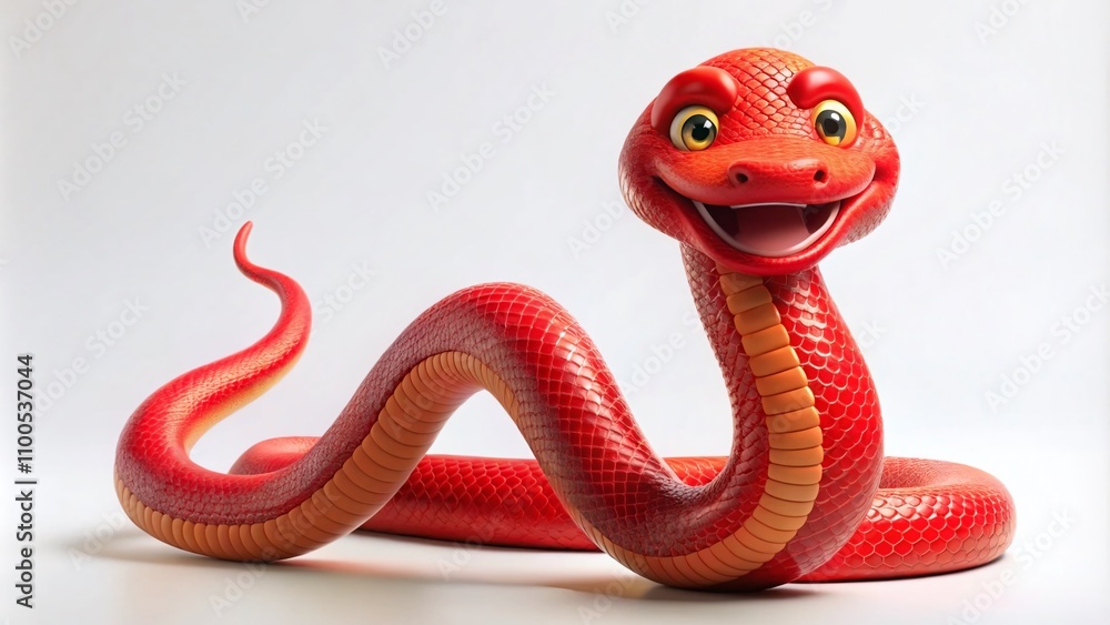 Fototapeta premium 3D Happy Red Snake for Lunar New Year Celebration on White Background with Ample Copy Space for Festive Greetings and Messages