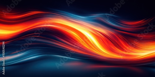 Abstract fiery and icy waves flowing in dark background.