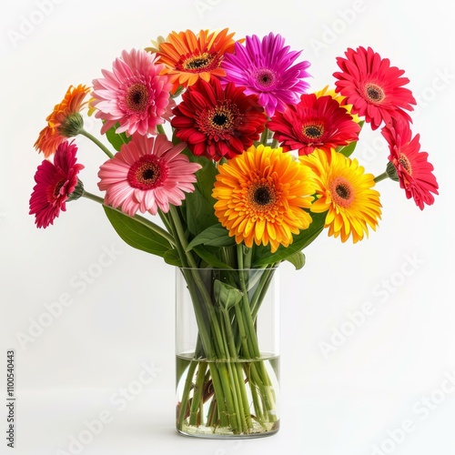 Wallpaper Mural Colorful gerbera bouquet standing in glass vase on white background, celebrating spring colors and floral beauty Torontodigital.ca