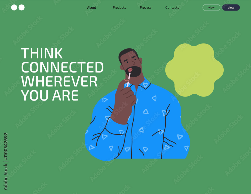Naklejka premium Thinking people, modern flat vector concept illustration- man standing thoughtfully, looking upwards, bubble near his head Metaphor for reflection, analysis, introspection, contemplation, deep thought