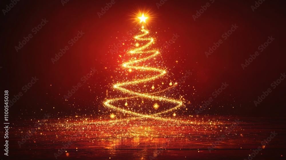 Obraz premium Glowing Christmas Tree with Sparkling Lights and Star Topper