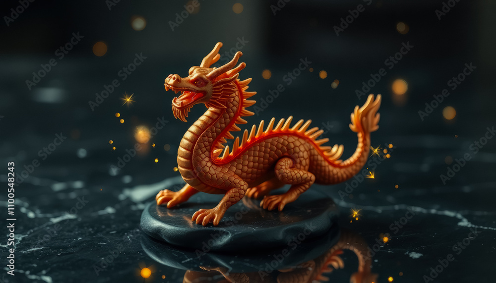 Fototapeta premium Dragon Figurine Amidst Festive Lights
