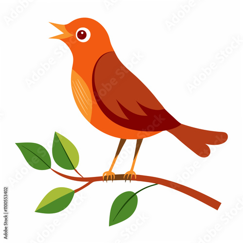 A graceful vector illustration of a Nightingale bird singing sweetly while perched on a tree branch, perfect for nature, wildlife, and music-inspired designs.