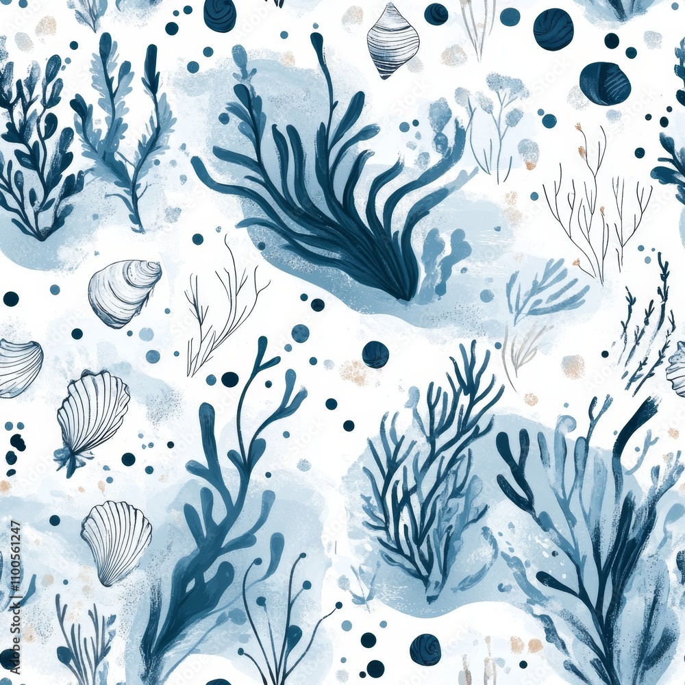 Naklejka premium Seaweed and Shell Pattern