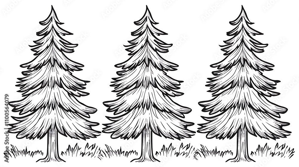 Obraz premium A coloring page featuring a very simple pine tree outline for young children.