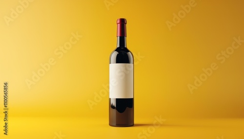 Wine Bottle on a Yellow Background photo