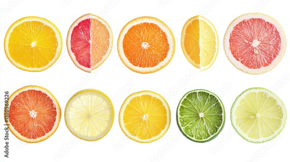 Obraz premium citrus slice isolated on white background, pomelo, grapefruit, orange, lemon, lime, kumquat
