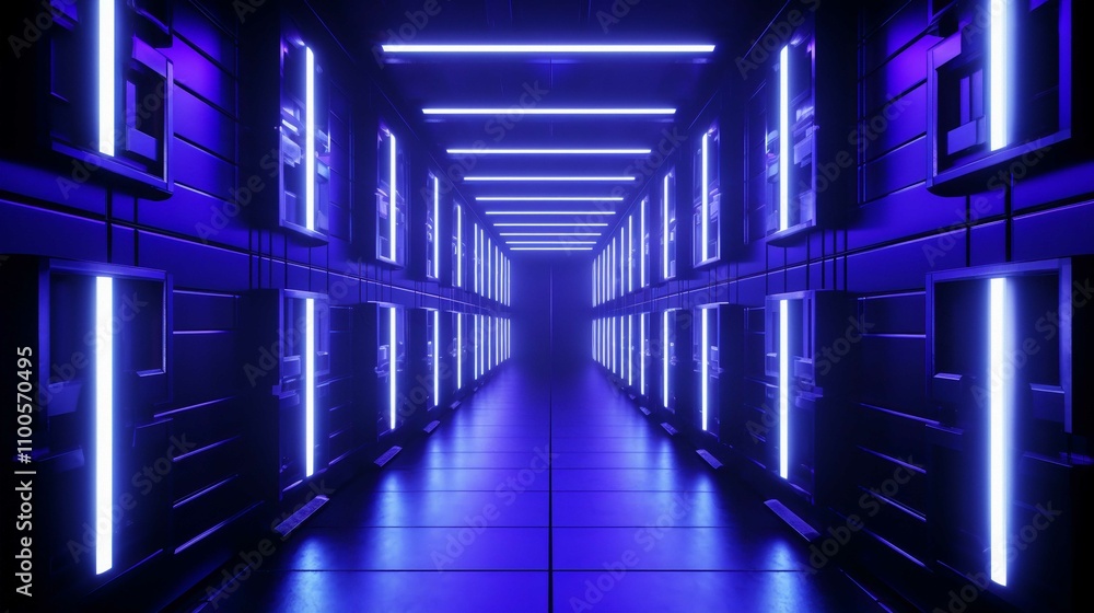 Obraz premium Modern Empty Corridor with Light in a Sleek Building Interior