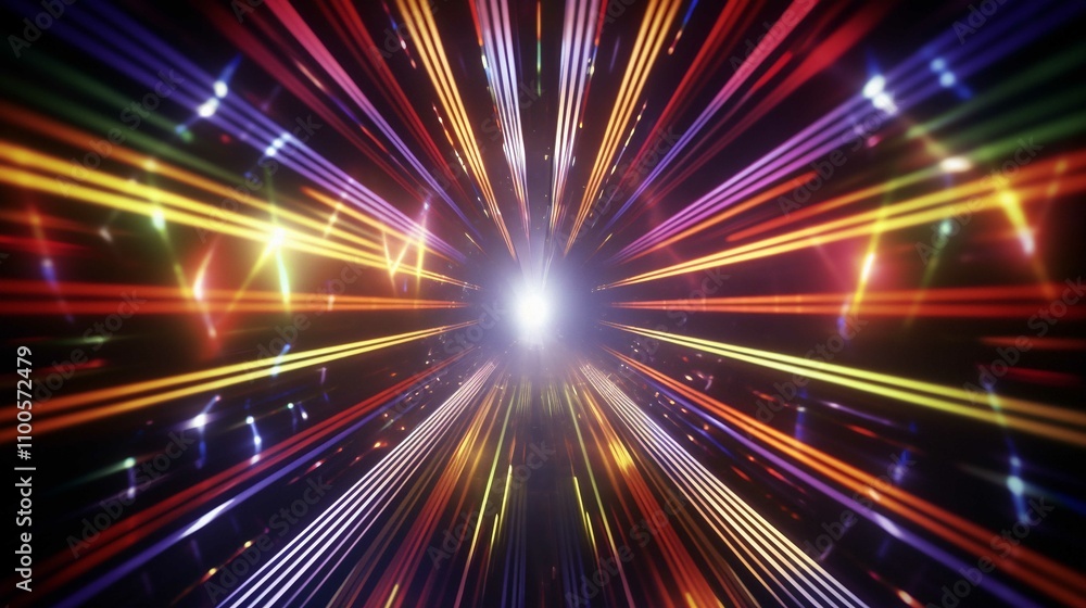 Obraz premium Bright Star Motion Design with Colorful Laser Burst in Night Space Illustration