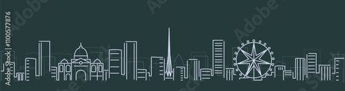 Melbourne Simple Lines Skyline on Dark Background