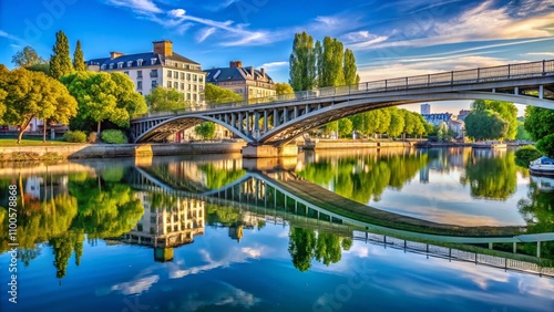 Architectural Marvel of the Port de l'Anglais Bridge in Vitry sur Seine, Paris - Stunning Urban Landscape Captured in a Serene Atmosphere photo