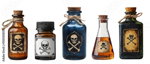 Bottles of poison isolated on transparent background. Generative AI