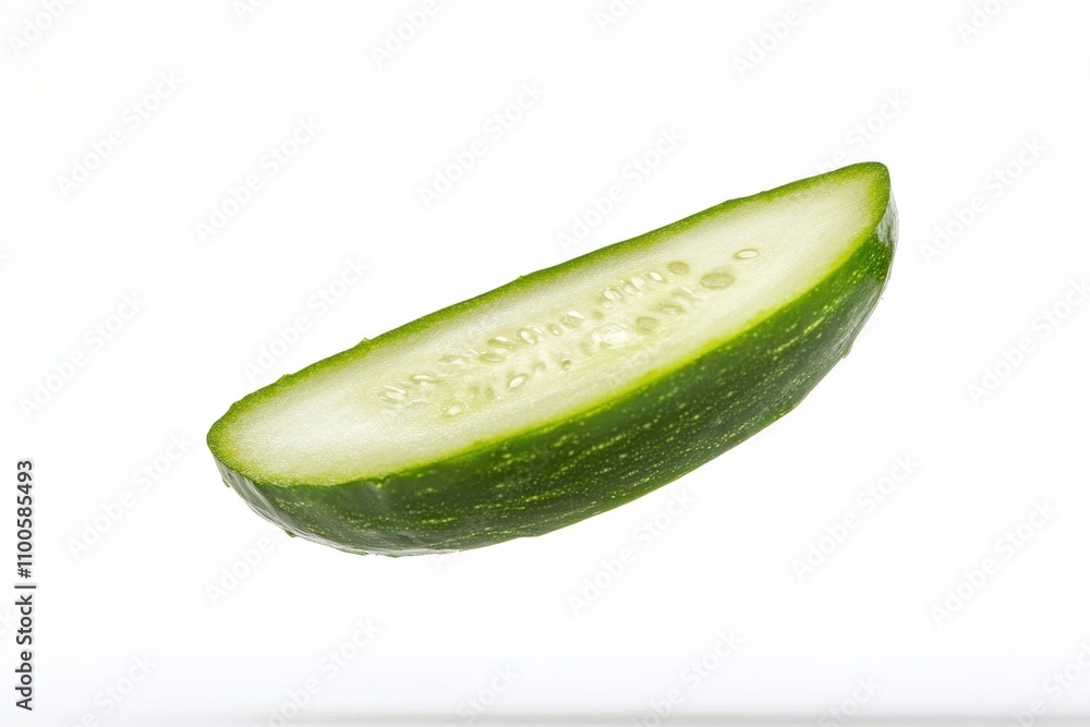 Falling cucumber slice isolated on white background - Falling cucumber slice isolated on white background -