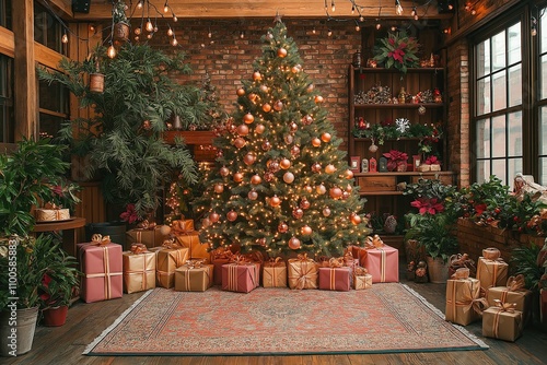 Festive Indoor Scene with Decorated Christmas Tree.