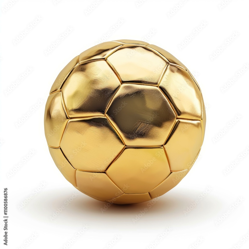 Fototapeta premium Golden soccer ball is laying on a white surface, representing success, achievement and wealth