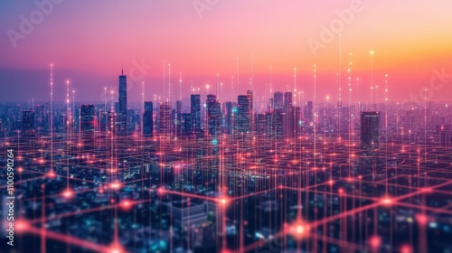 Wallpaper Mural The concept of the smart city connects the abstract dot point design with the gradient line and intricate wave line design. It is a concept of the big data connection technology. Torontodigital.ca