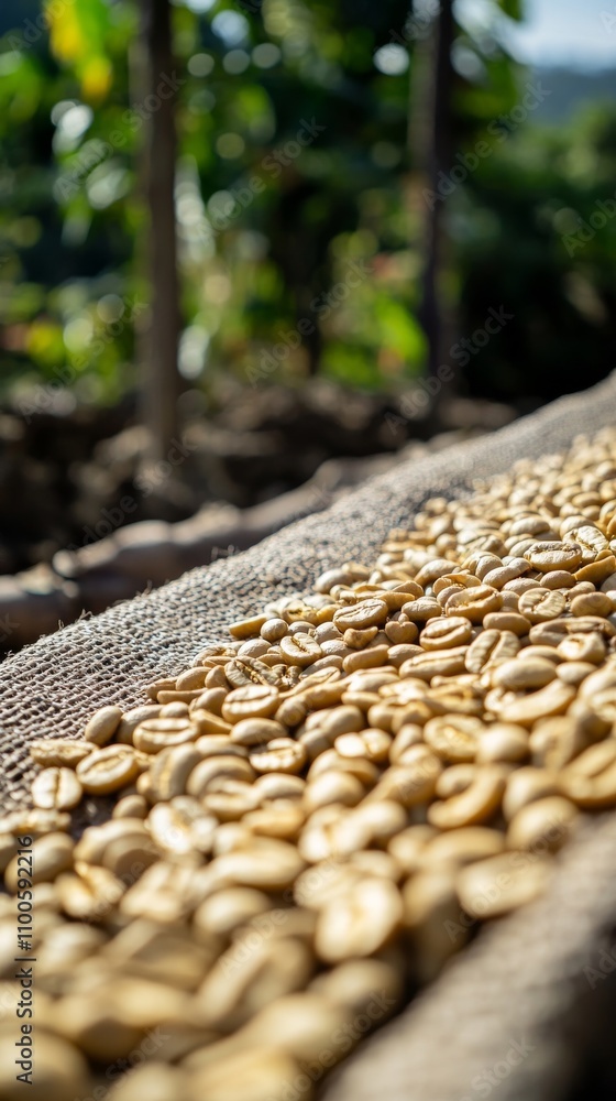 Obraz premium Unroasted Green Coffee Beans Close-Up Shot
