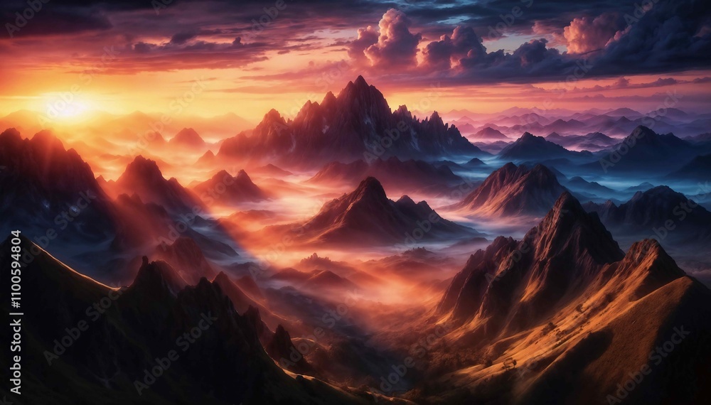 Naklejka premium Sunrise Over the Mountains