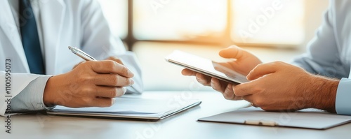 A one-on-one consultation session with a client, as the tax expert uses a tablet to explain step-by-step processes