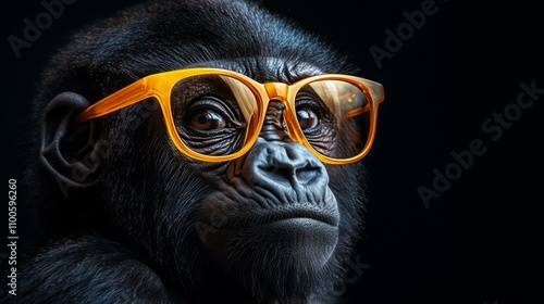  Gorilla wearing bright eyeglasses highlights whimsical optics and unique vision style in ophthalmology imagery photo