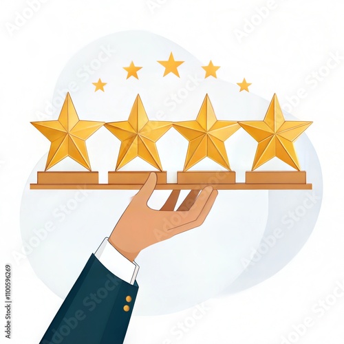 Success in Business or Personal Talent Concept. Gesture Hand with Golden Five Star Awards