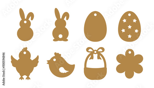 Easter gift or price tags shapes. Vector templates for cutting. Craft paper and cardboard discount label cut files