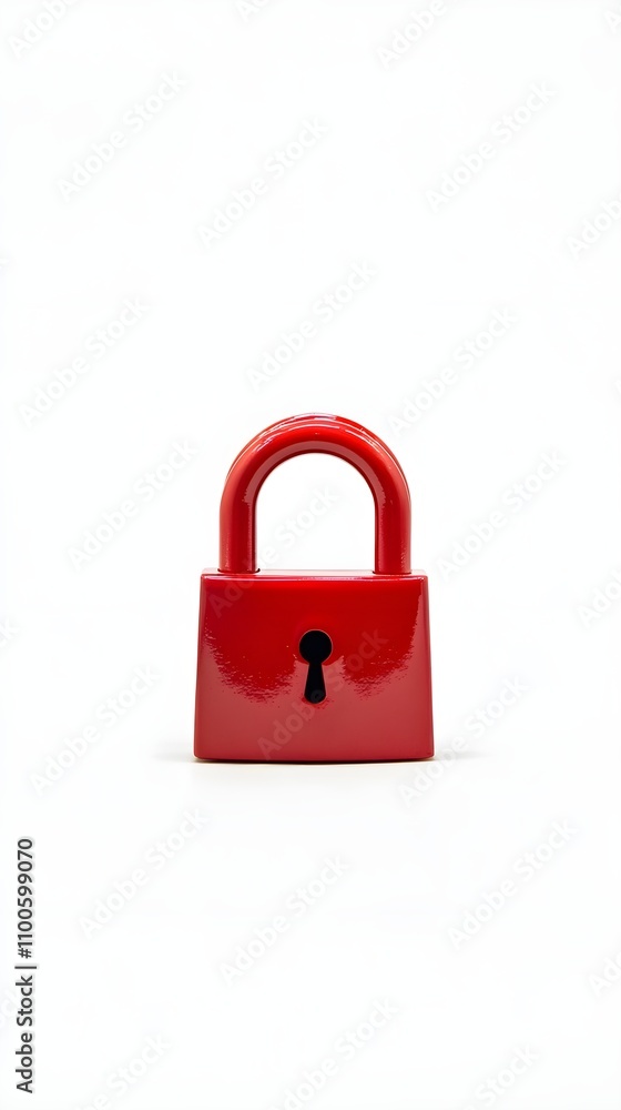 Naklejka premium Red metal lock in minimalistic style on a white background