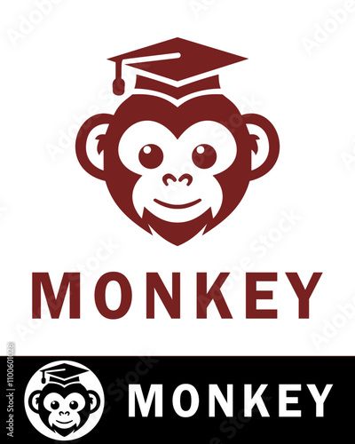 Vector Illustration of abstract logo of monkey with graduation cap