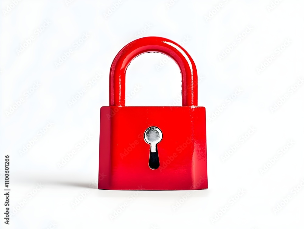 Naklejka premium Red metal lock in minimalistic style on a white background