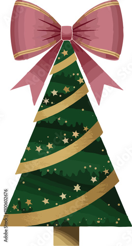 green christmas tree vector with gilded star ribbon