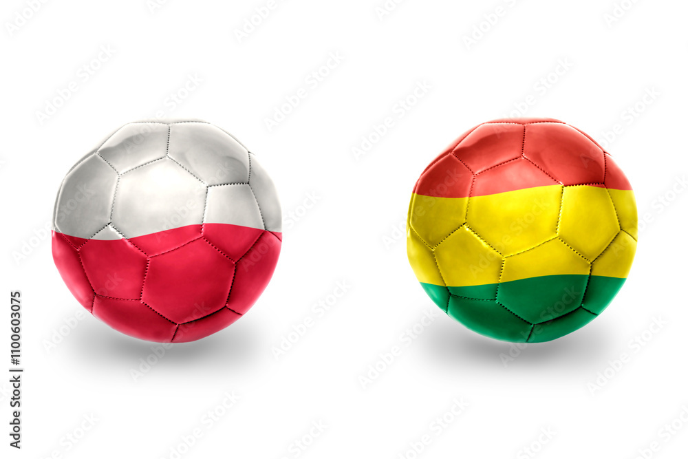 Fototapeta premium football balls with national flags of poland and bolivia ,soccer teams. on the white background.