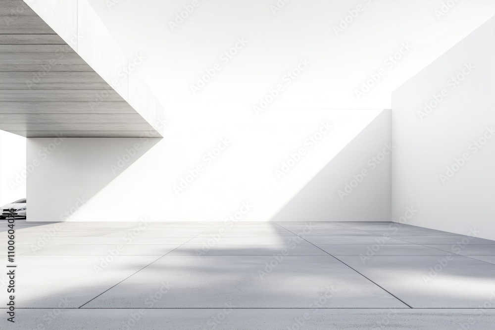custom made wallpaper toronto digitalEmpty modern car park. Minimalist white architecture building with concrete floor, garage design. Sun shadows on concrete floor suggest daylight. Great for products vehicles. Ideal for architecture,