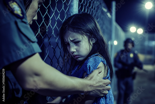 A family being separated at a border checkpoint during deportation, highlighting the emotional and human impact of forced migration policies.
