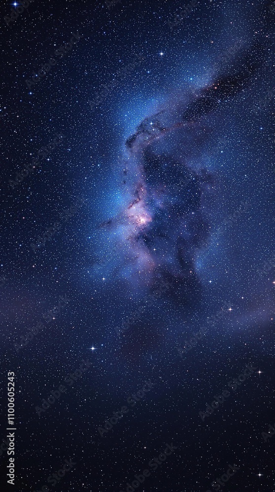 Naklejka premium Night sky with glittering stars and a stunning galaxy backdrop, twinkling lights, celestial wonderland, shining orb, glittering stars galaxy backdrop, star-filled night sky