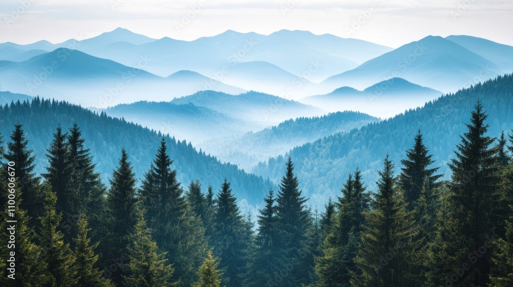 Fototapeta premium Misty Mountain Range Landscape