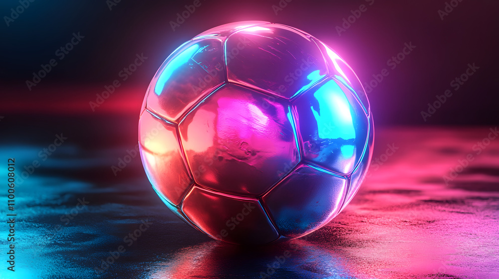 Naklejka premium Neon Soccer Ball Art, Soccer Abstract Art, Soccer Themed Room, Soccer Room Accessory, Glowing Soccer Ball Print, Futuristic Sports Art