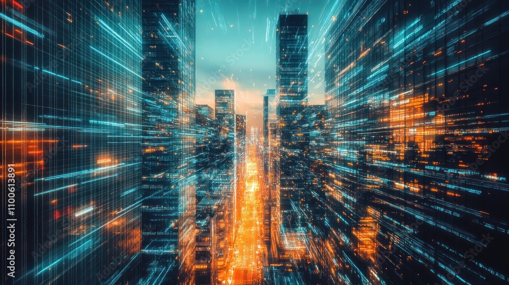 Fototapeta premium Futuristic Cityscape: A Symphony of Light and Speed