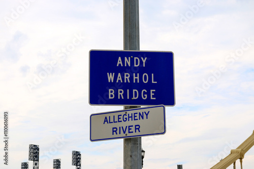 Andy Warhol Bridge Sign Along the Allegheny River in Pittsburgh During Daylight