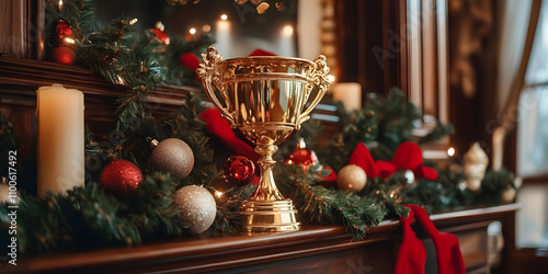 Festive Christmas Trophy Holiday Celebration Golden Award Mantel Decor Holiday Cheer Festive Home Display Holiday Decoration Joy