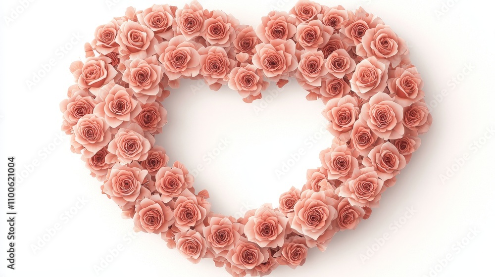 Obraz premium Heart-shaped rose wreath, delicate vector illustrations in soft reds and pinks, isolated on white, romantic Valentine's design