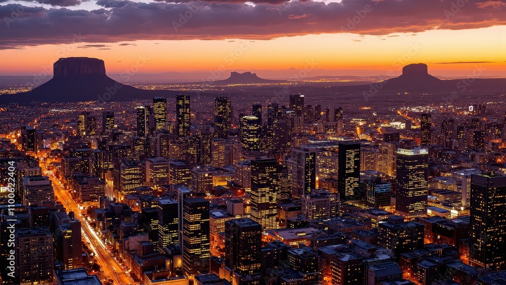 Obraz premium Generative AI, Cityscape at Sunset with Iconic Sandstone Monolith